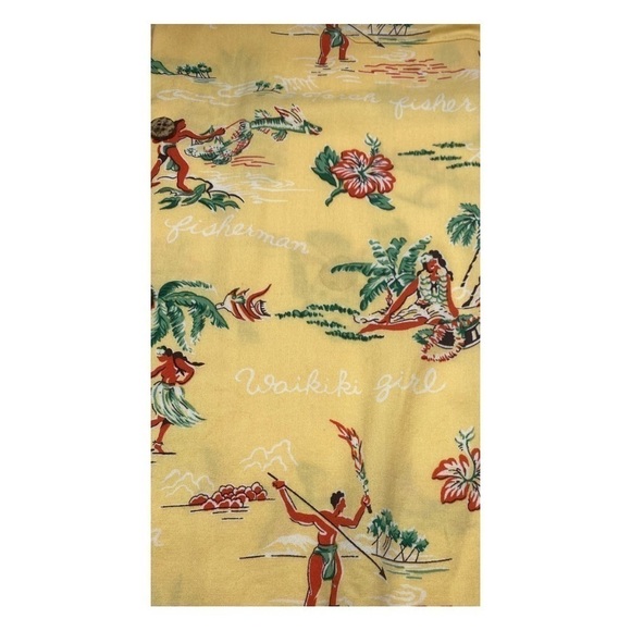 Vintage Joe Kealoha Yellow Hawaiian Shirt Tropical Fish Hula Spellout Sz XL - Picture 7 of 9